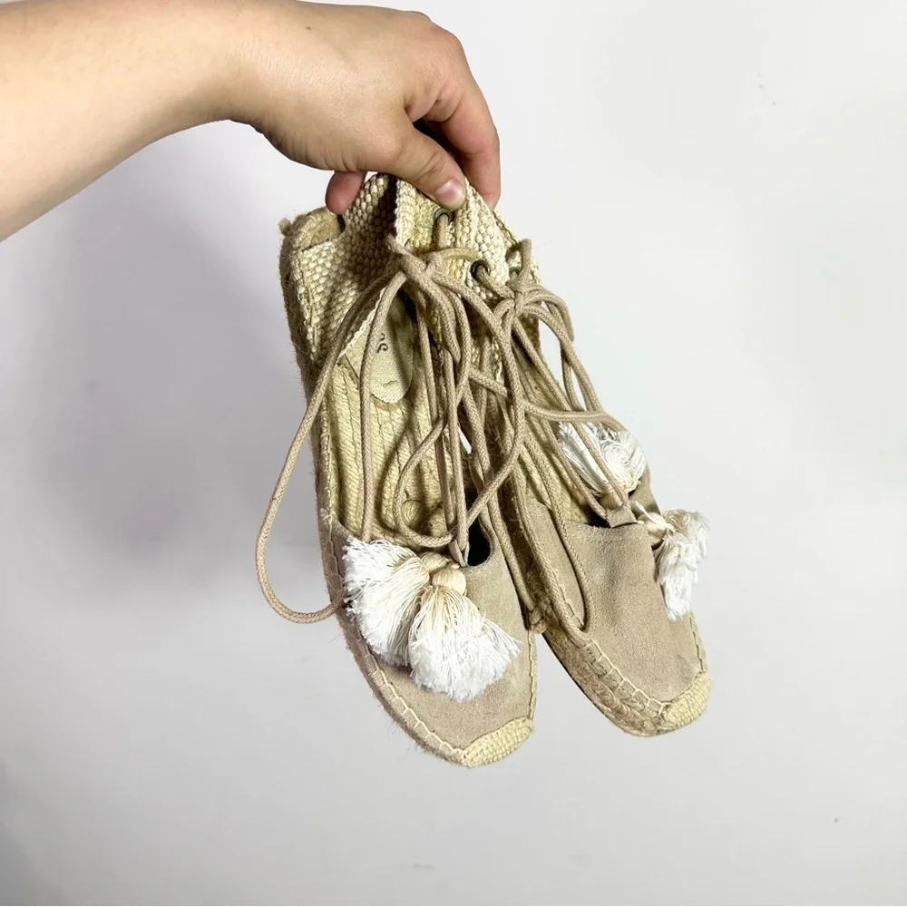 Soludos The Lauren Lace Up Espadrille Light Tan Ivory Tassel Closed Toe Shoes